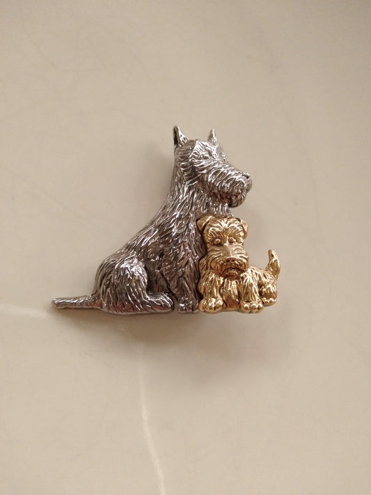 Vintage Liz Claiborne Scottie mom & pup brooch